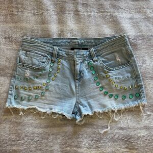 Armani Exchange Light Blue Jean Shorts with Crystal Accents, Size 0